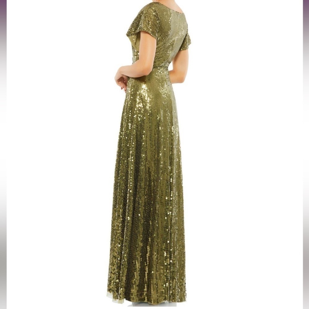 SEQUINED BUTTERFLY SLEEVE WRAP OVER A‎ LINE GOWN - Picture 15 of 17